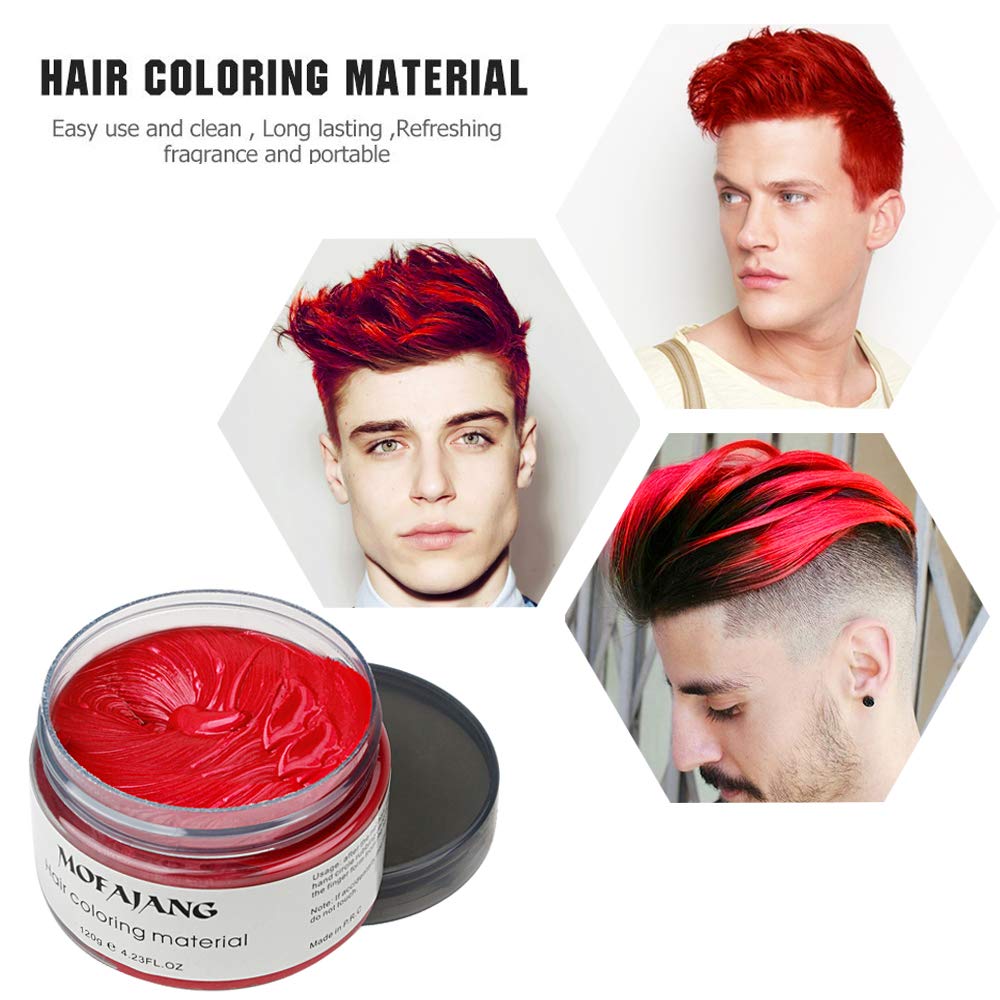 VOLLUCK Red Dye Wax on hair before after demonstrates temporary color change.
