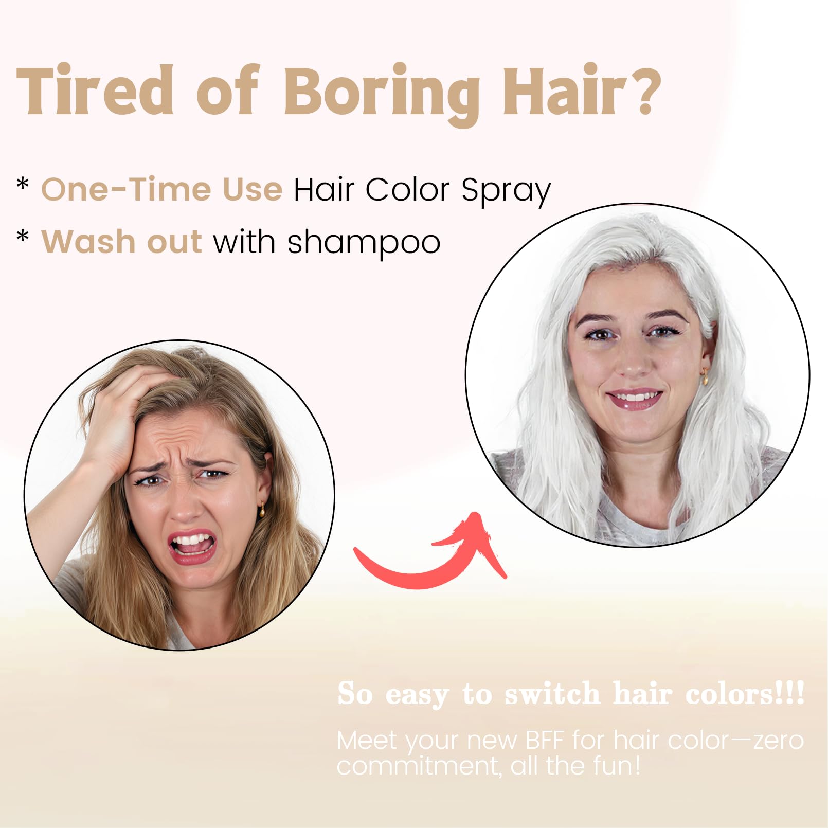 VOLLUCK White Hair Spray application closeup demonstrates quick color application.