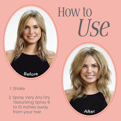 VOLOOM Very Airy Dry Texturizing Spray provides heat protection for styled looks.
