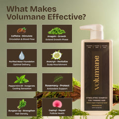 Volumane shampoo being poured from the bottle for your daily routine.