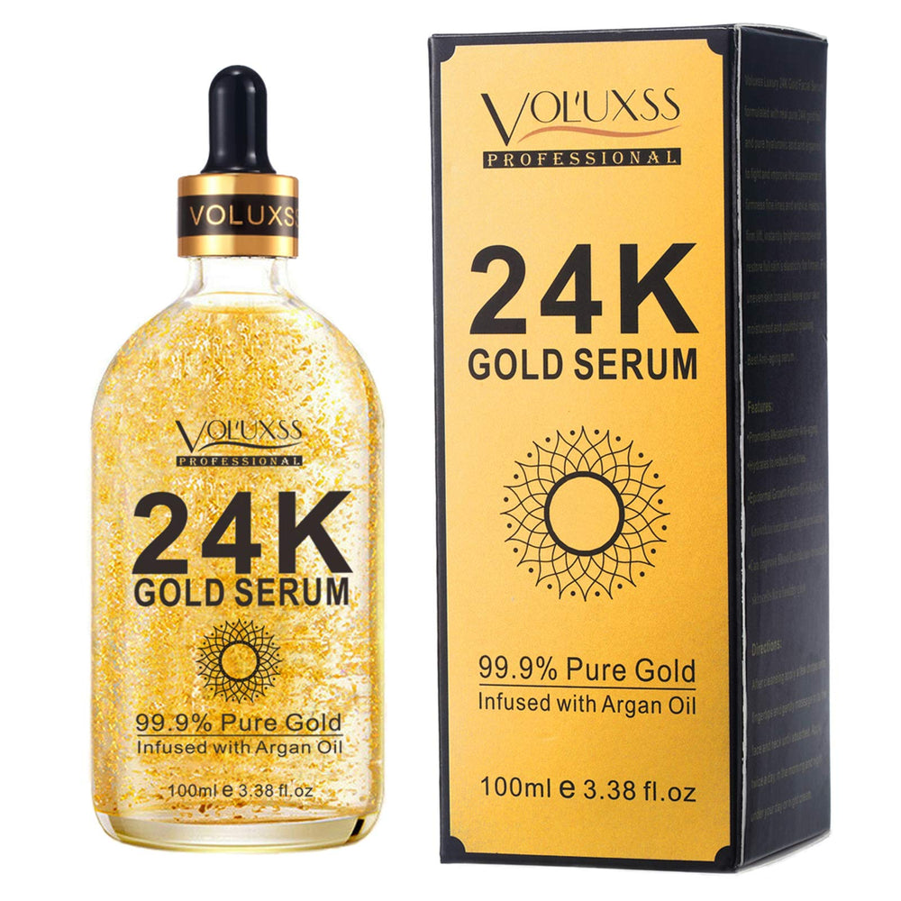 Voluxss 24K Gold Serum bottle shows premium packaging and radiant daily glow.