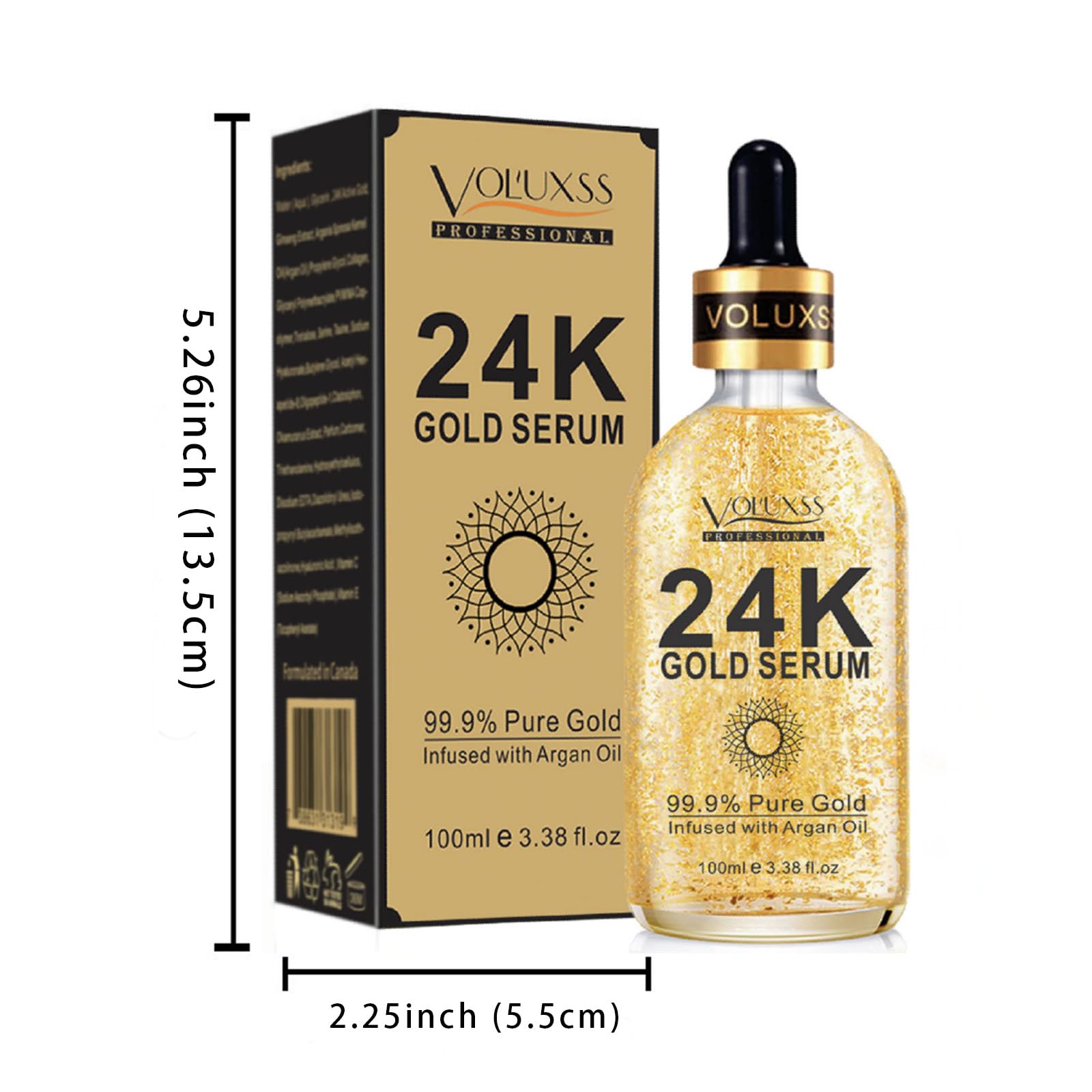 Voluxss 24K gold serum on skin with subtle glow.