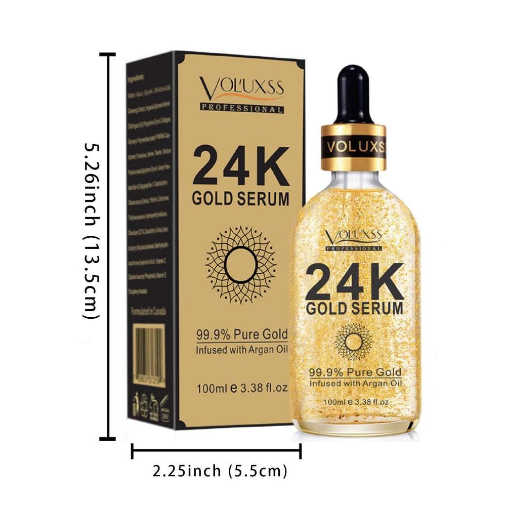 Voluxss 24K gold serum on skin with subtle glow.