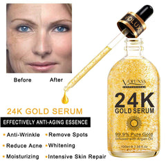 Voluxss 24K Gold Serum texture on hand demonstrates luxurious light hydration.