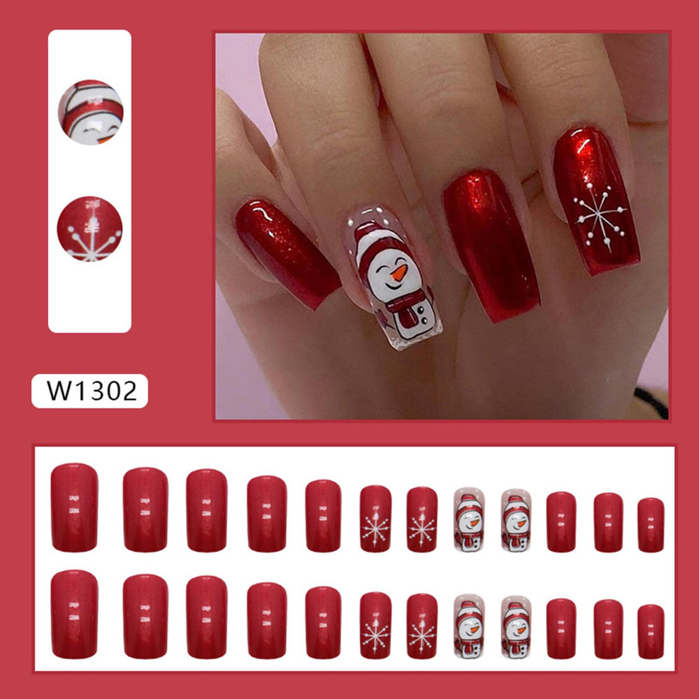 Vopintpy snowman snowflake design nails close-up with festive detail