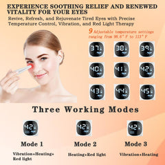 Vowleike thermo-vibration massager delivers gentle warmth to relax tired eyes.