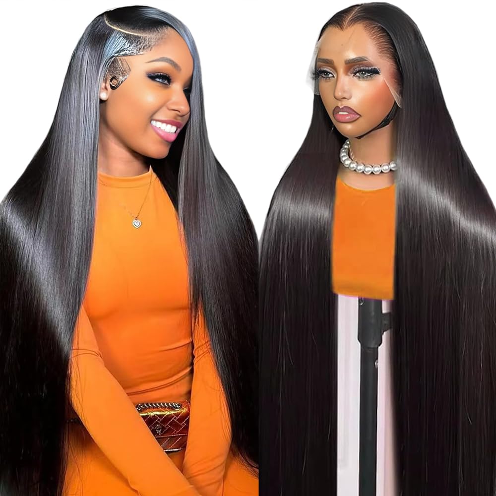 VQPPM 32 inch straight lace front wig close up shows natural hairline and texture