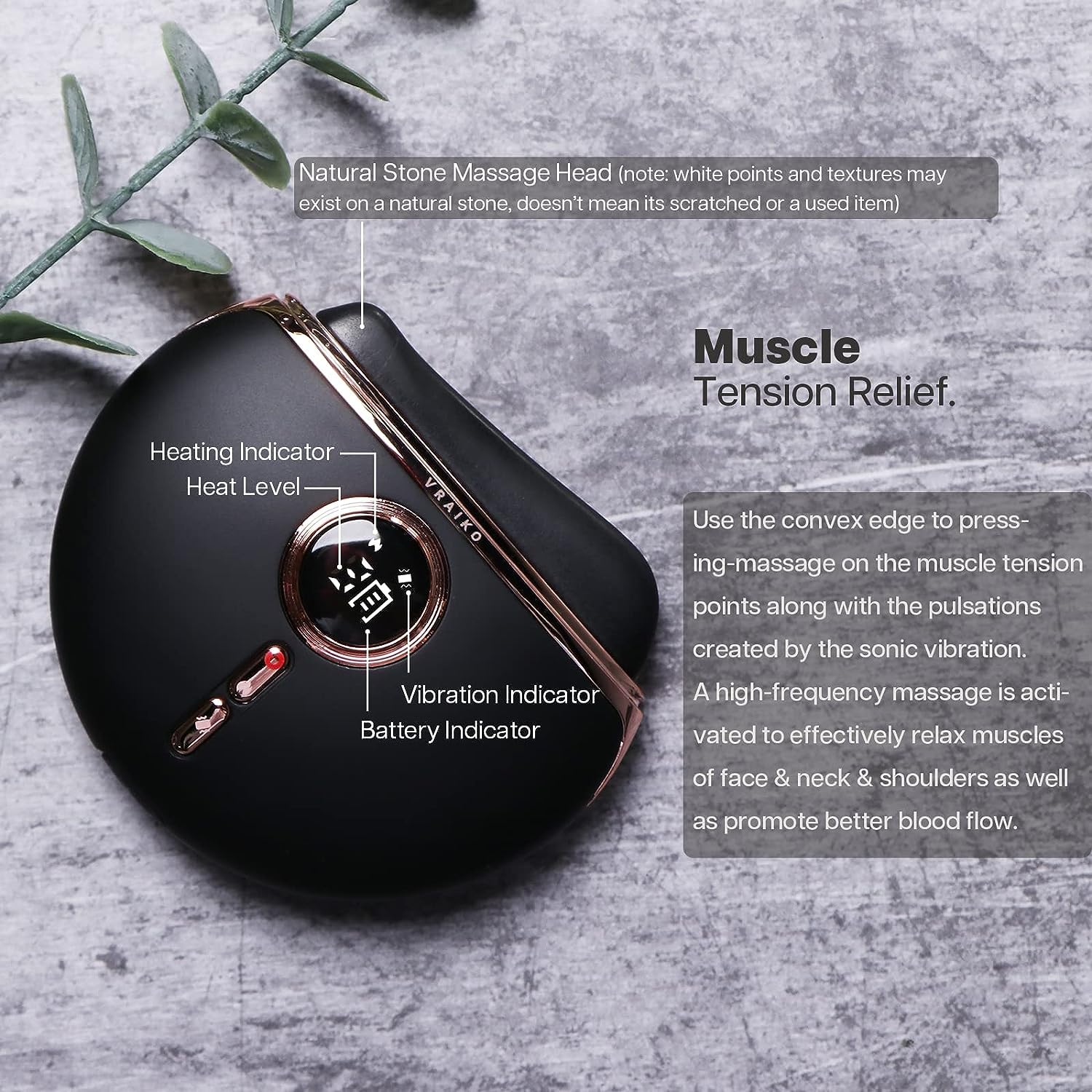 VRAIKO Eclipse vibration mode for spa-like facial relaxation.