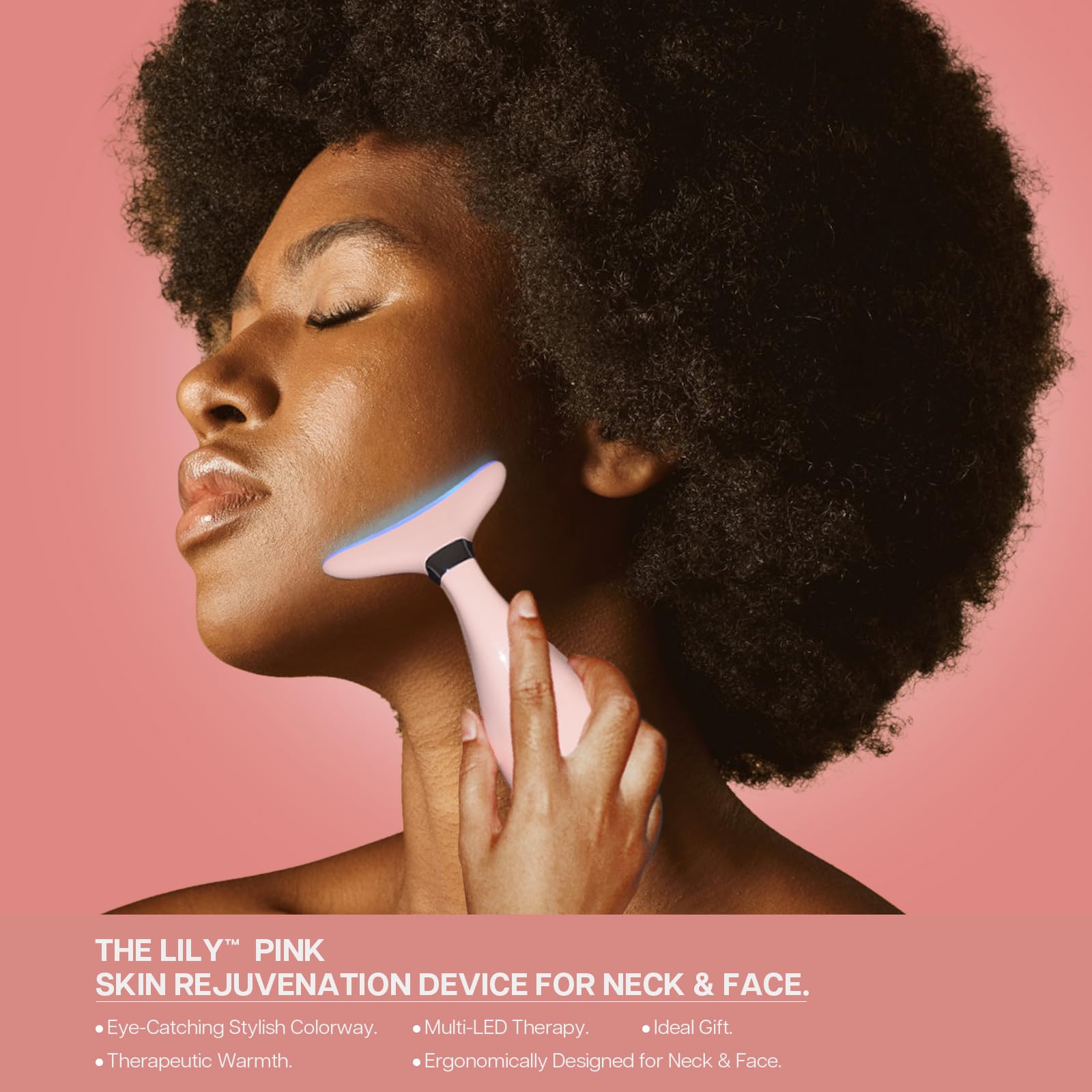 VRAIKO Lily massager with ergonomic grip used around the jawline and neck