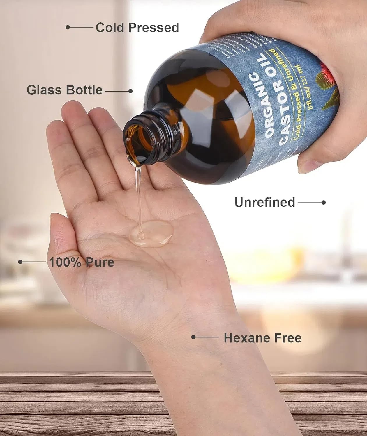 VRJEUGO 8oz amber glass bottle preserves purity and aroma of castor oil
