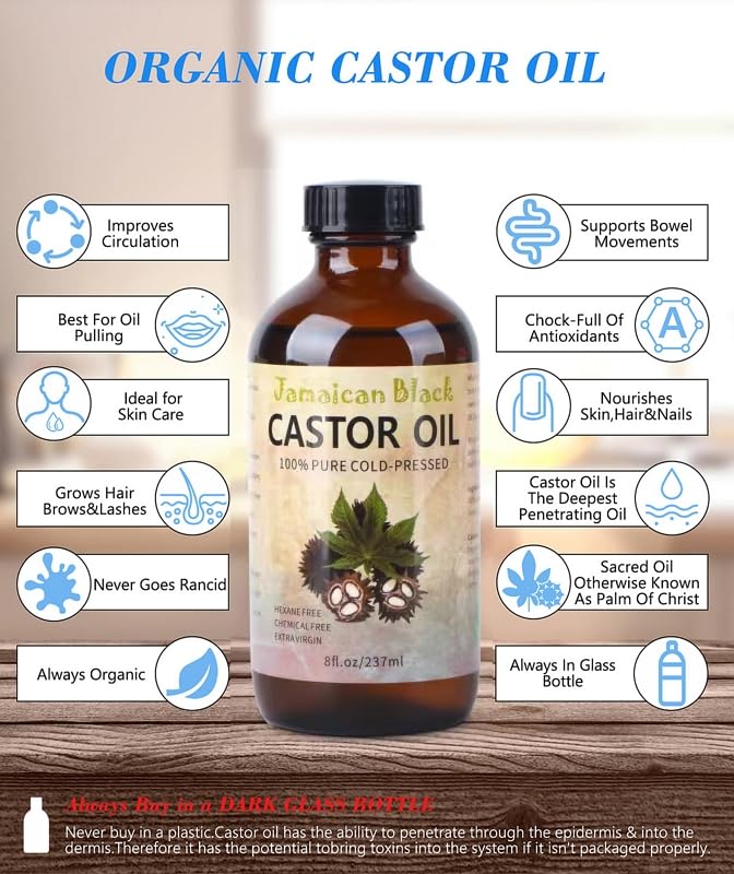 VRJEUGO Jamaican Black Castor Oil bottle pour shot showing easy dispensing