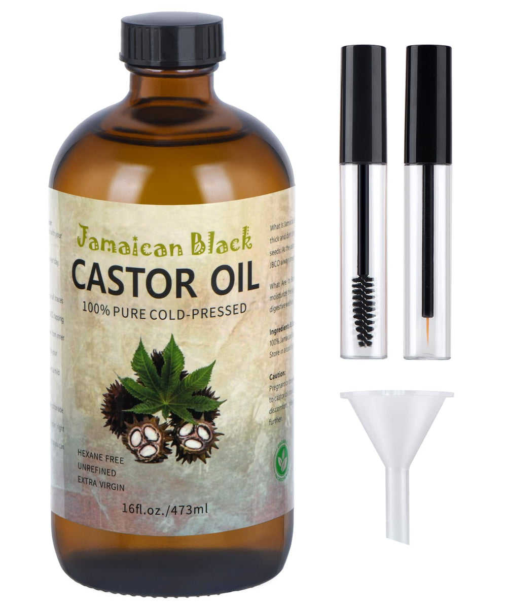 VRJEUGO Jamaican Black Castor Oil glass bottle for hair and skin nourishment