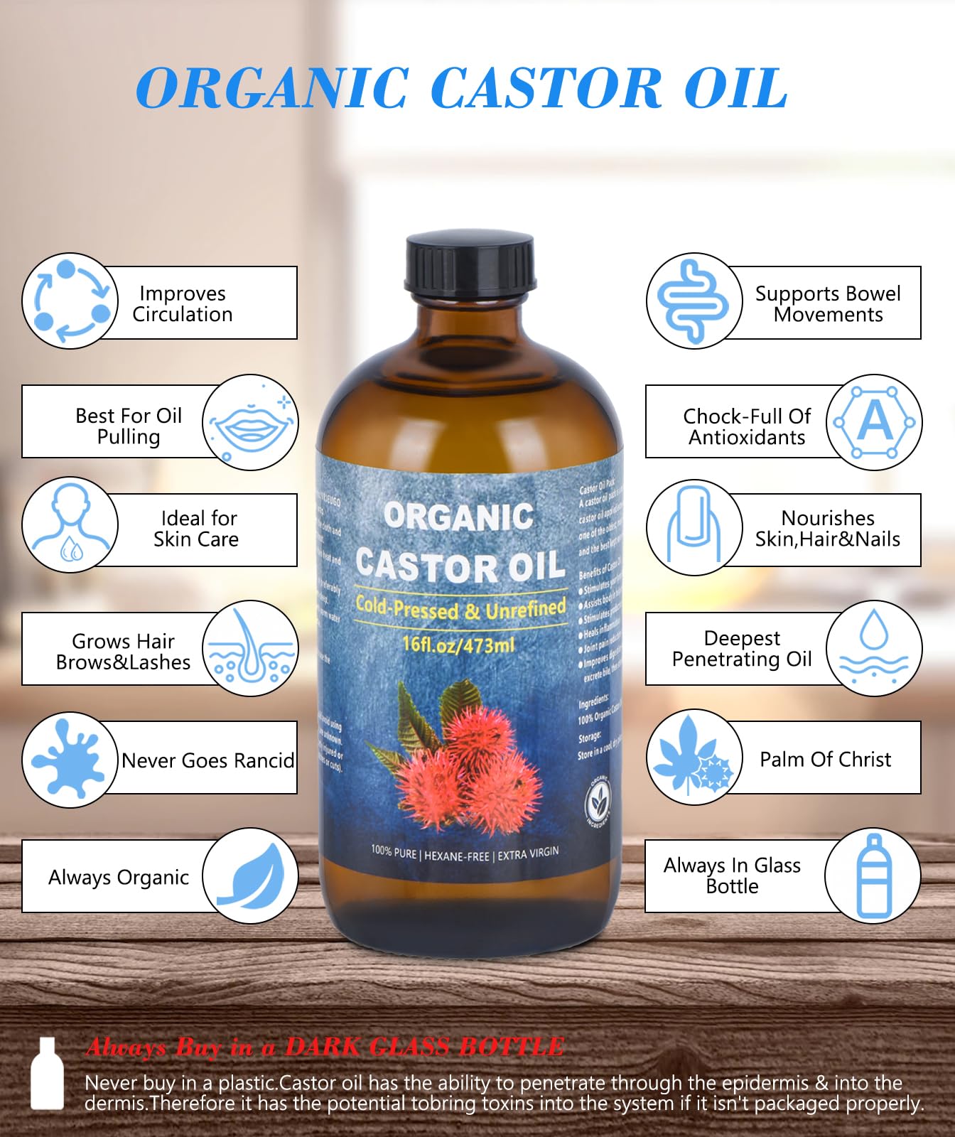 VRJEUGO organic cold-pressed castor oil applied to scalp for nourishment.