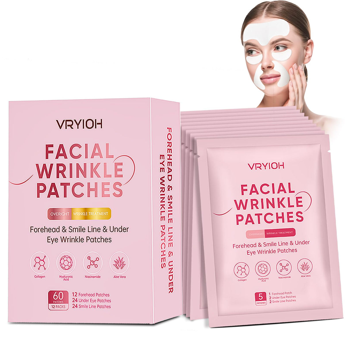 Vryioh forehead patches on skin provide hydration and smoothing.