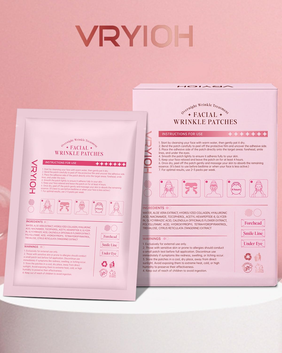 Vryioh skin care routine visual showing nourishing, elastic skin over time.