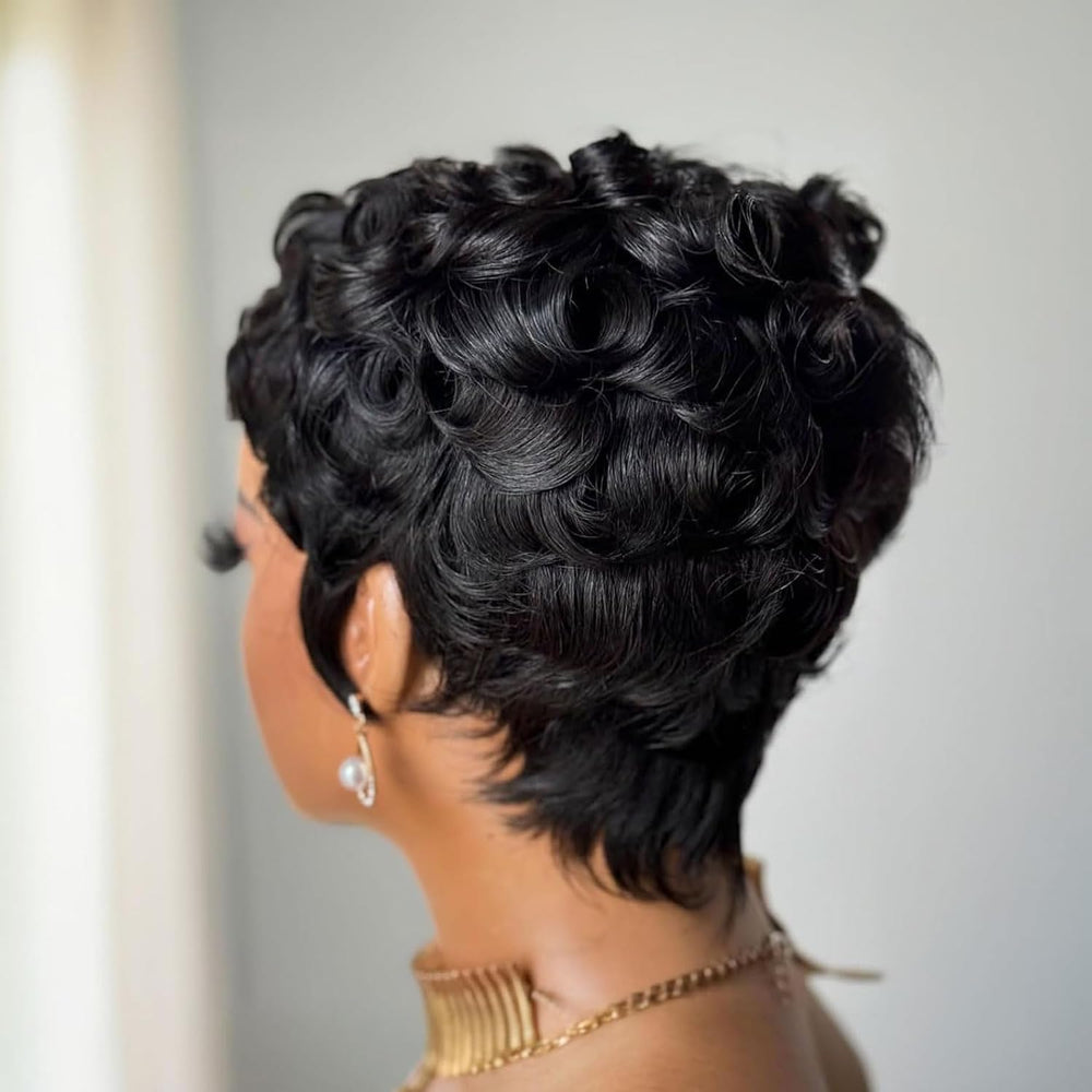 VRZ Pixie Cut Wig bangs close-up with realistic texture.