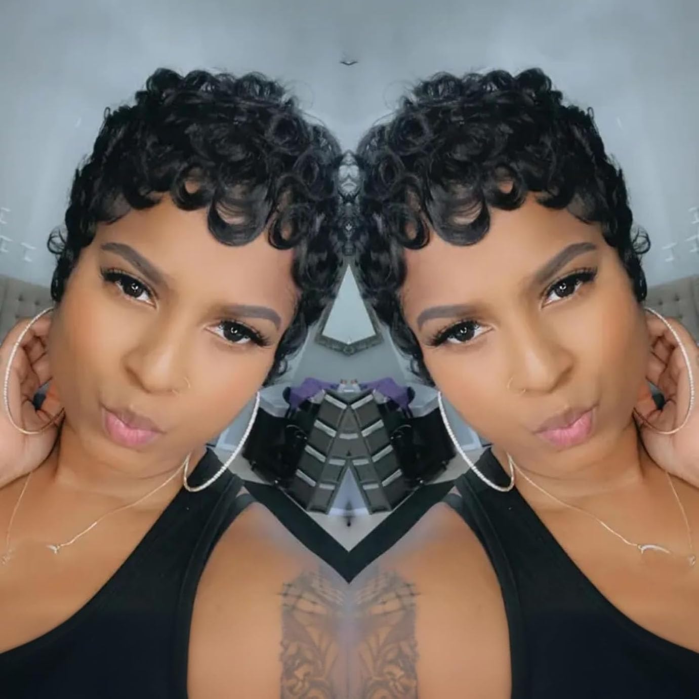 VRZ Pixie Cut Wig curls close-up with shine.