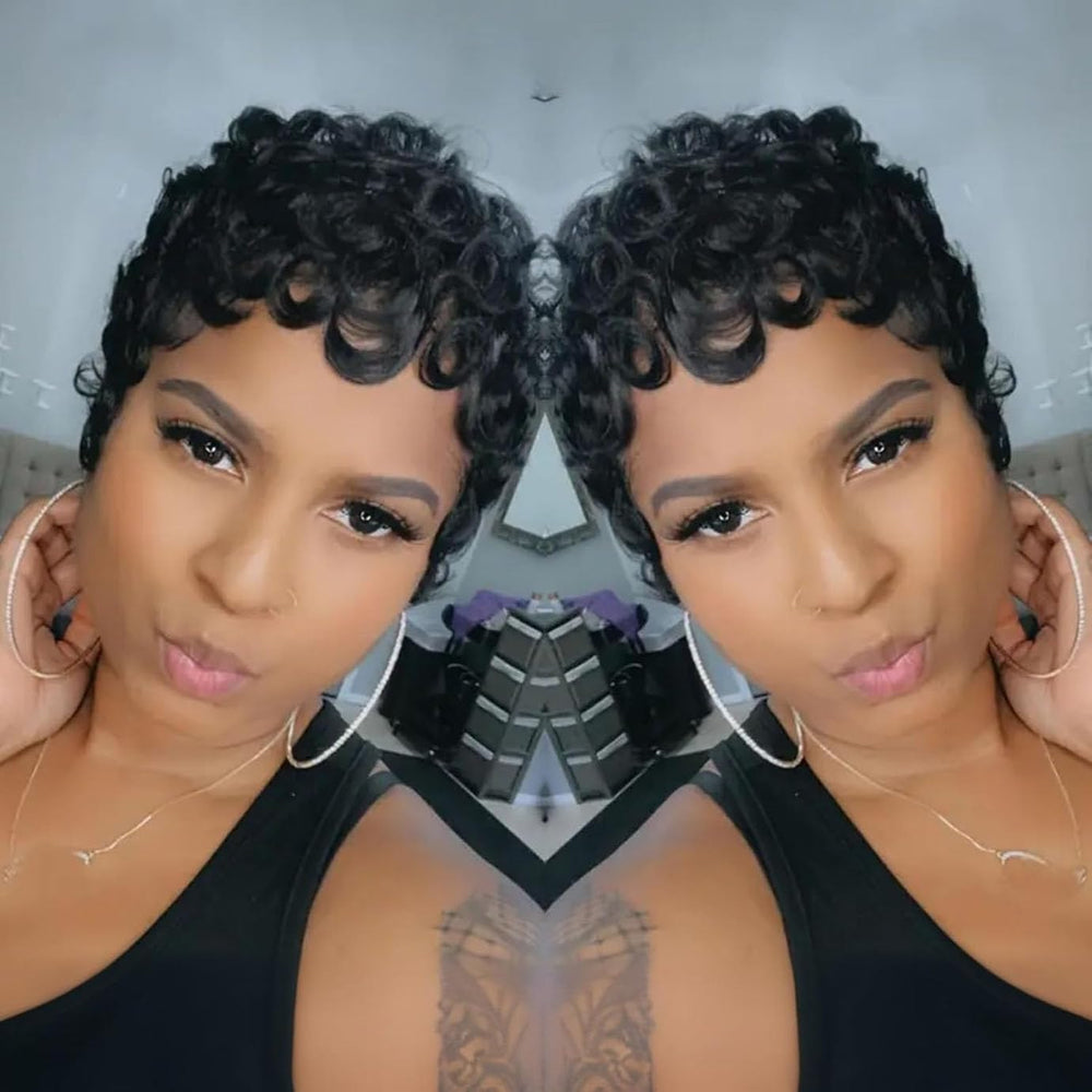 VRZ Pixie Cut Wig curls close-up with shine.