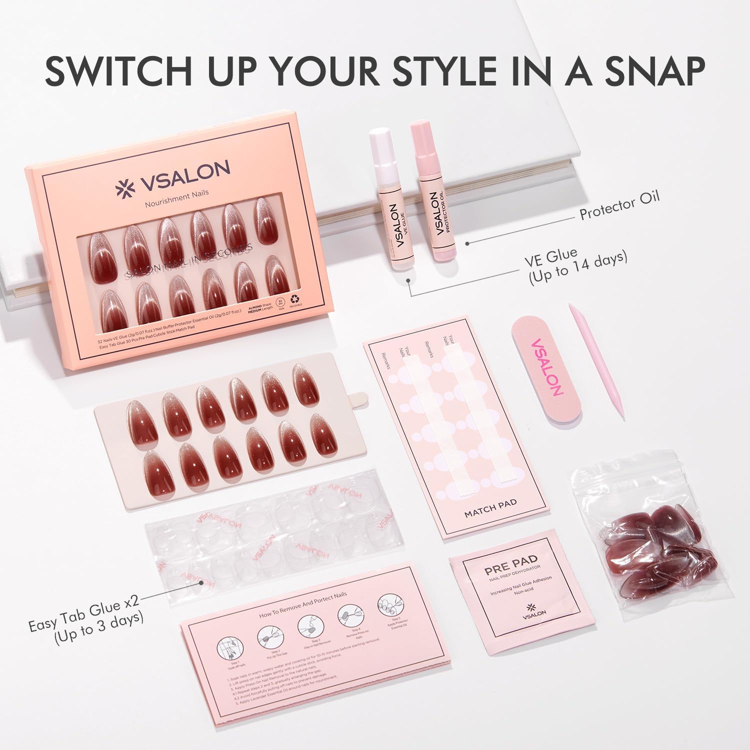 VSALON 32-piece kit with 16 sizes ensures precise, comfortable fit