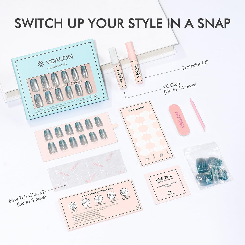 VSALON Cuticle Oil included supports aftercare and shine.