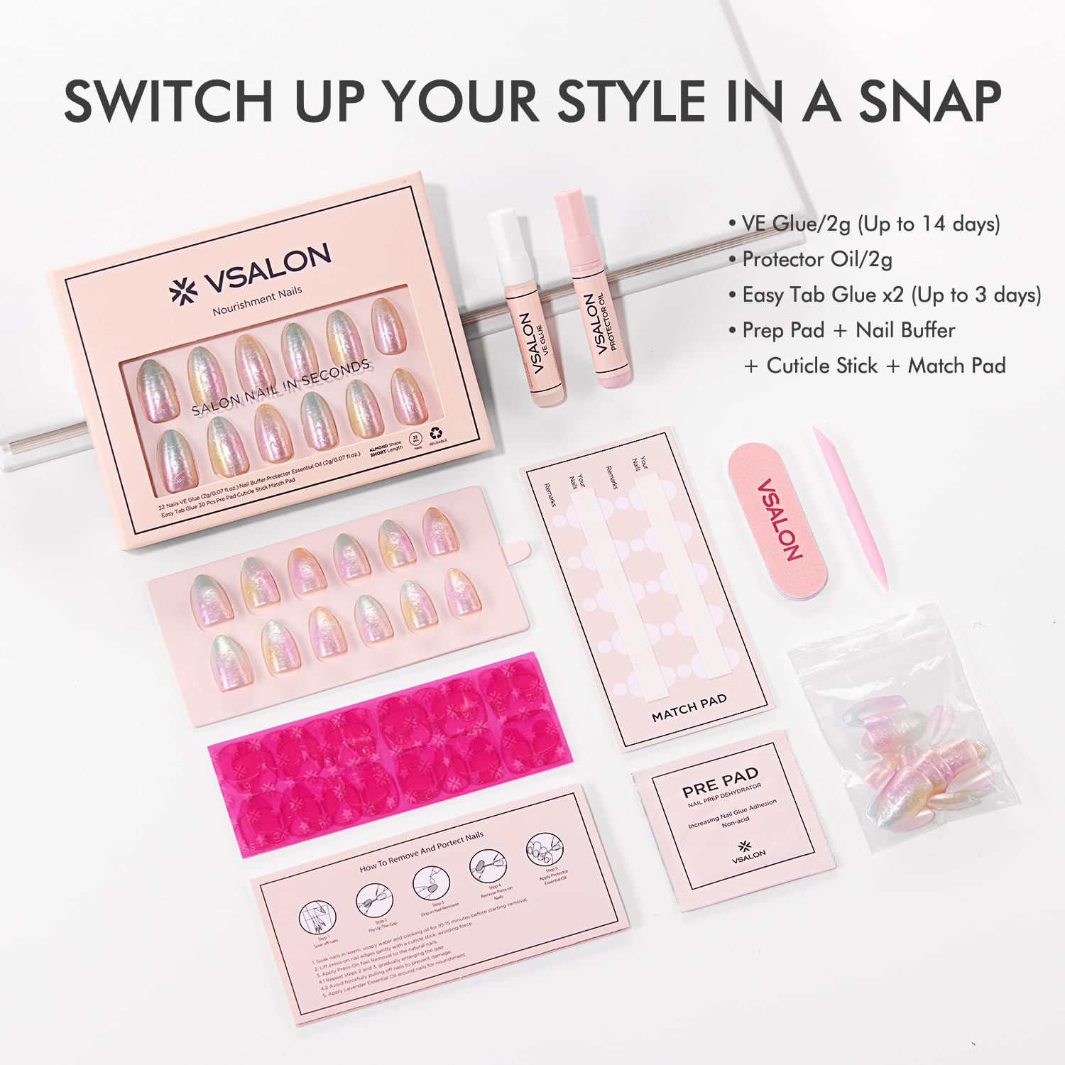 VSALON included cuticle oil nourishes and hydrates nails