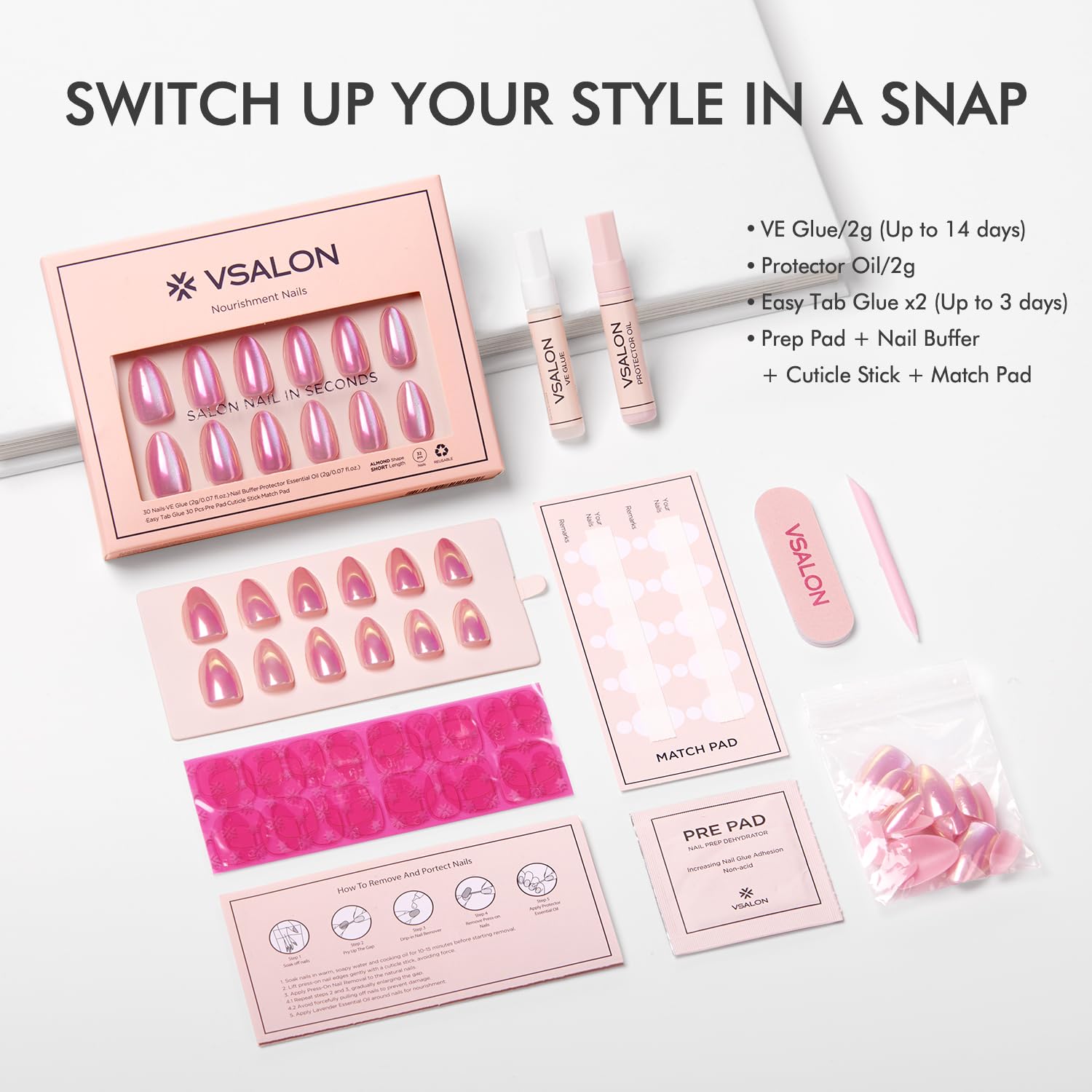 VSALON Ergonomic tapered edges blend with natural nails