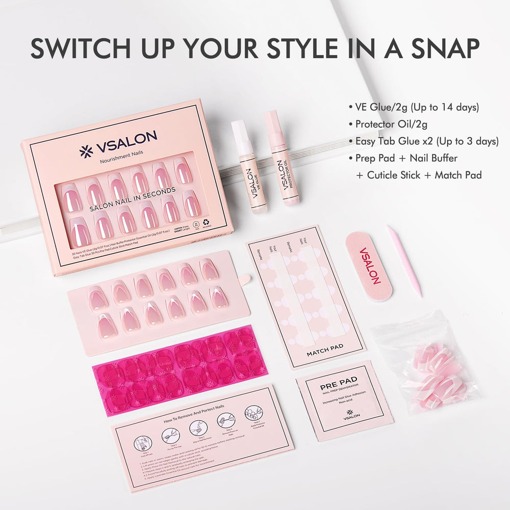 VSALON nails with 16 sizes and 32 pieces for perfect fit.