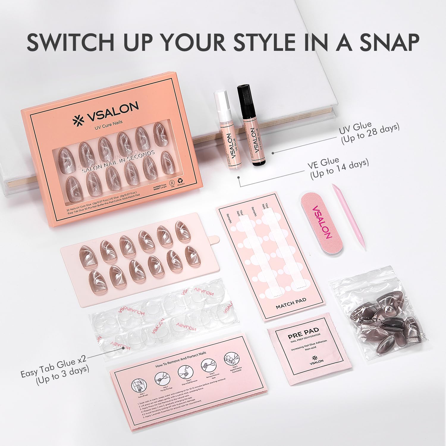 VSALON 16 sizes for a precise, customizable fit across nail shapes.