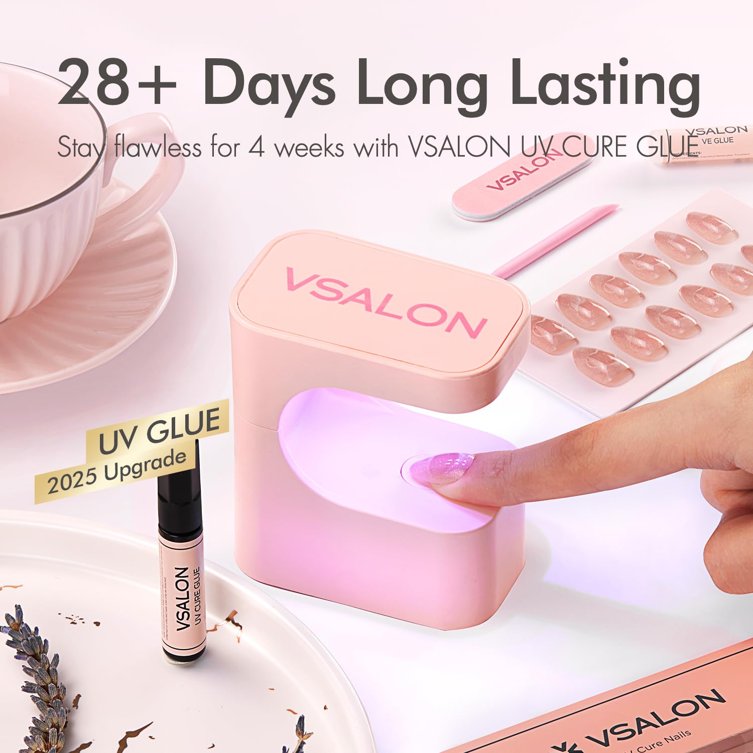 VSALON ergonomic tapered edge creates seamless, gap-free finish on natural nails.