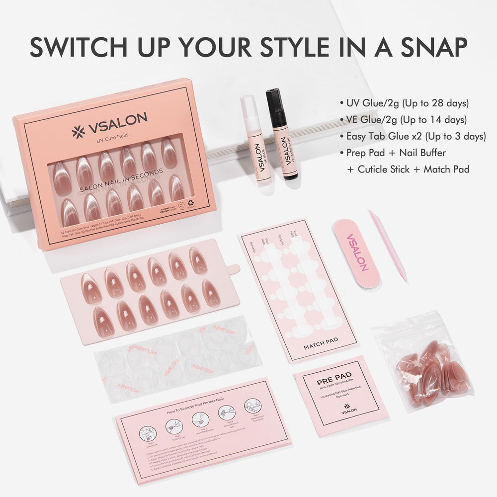 VSALON fast 10-minute application preview with pre-shaped nails