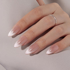 VSALON French tip nude nails showcasing an elegant, versatile look
