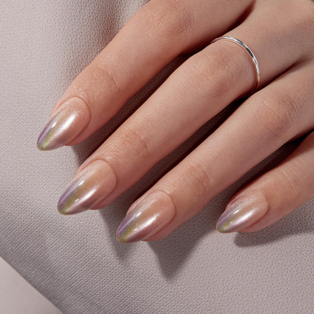 VSALON nude aqua cat eye nails with glossy salon grade shine