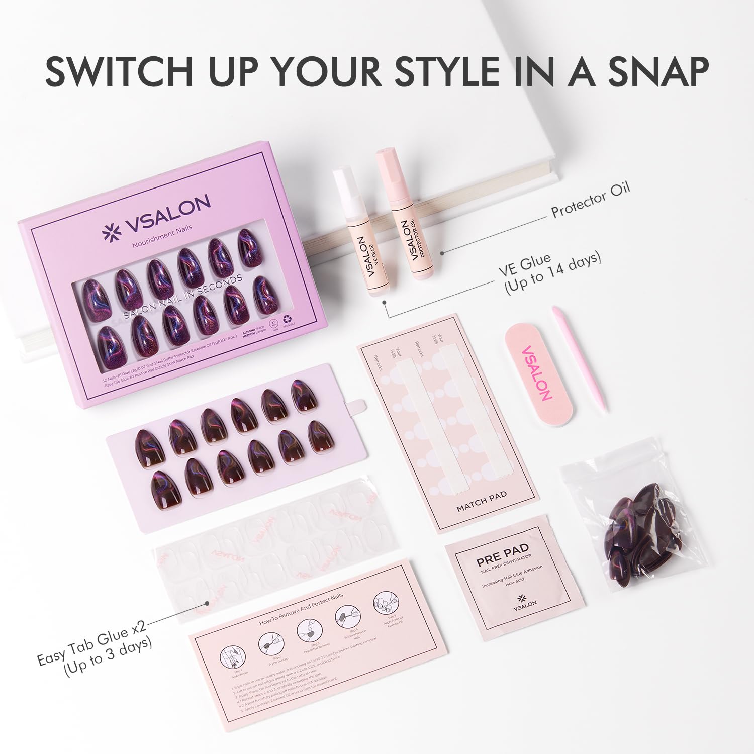 VSALON press-on kit with glue for quick secure application