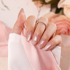 VSALON metallic butterfly design on short almond nails for statement style