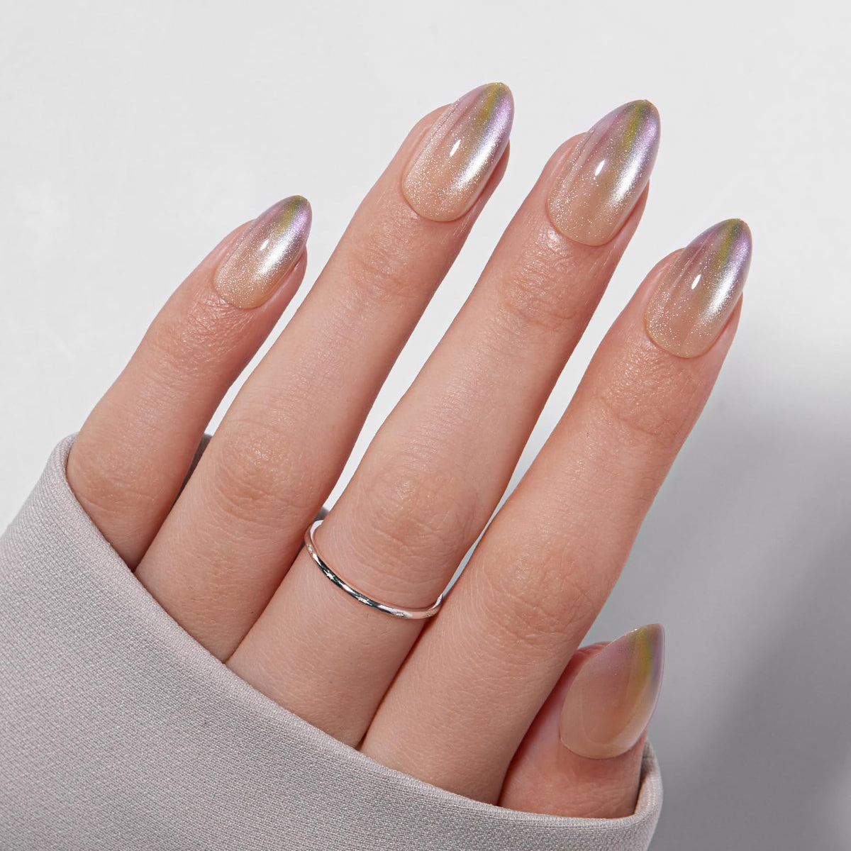 VSALON press-on nails almond shape nude aqua cat eye with quick salon quality results