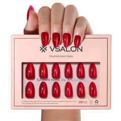 VSALON Pulse Red Cat Eye nails with shimmering glow for party looks