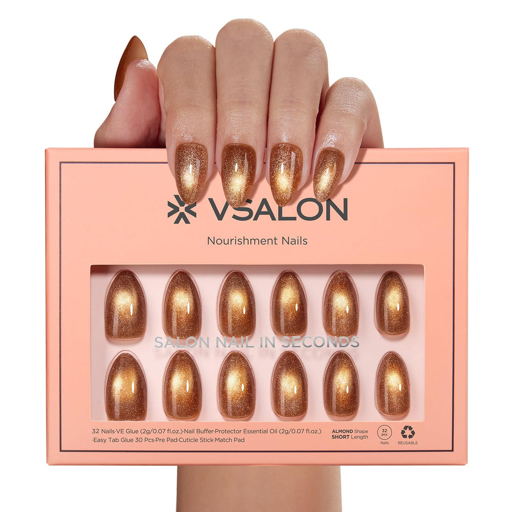 VSALON short almond brown nails deliver versatile everyday elegance.