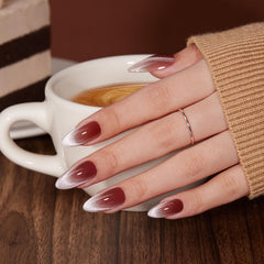 VSALON red French-tip nails close-up highlights glossy finish