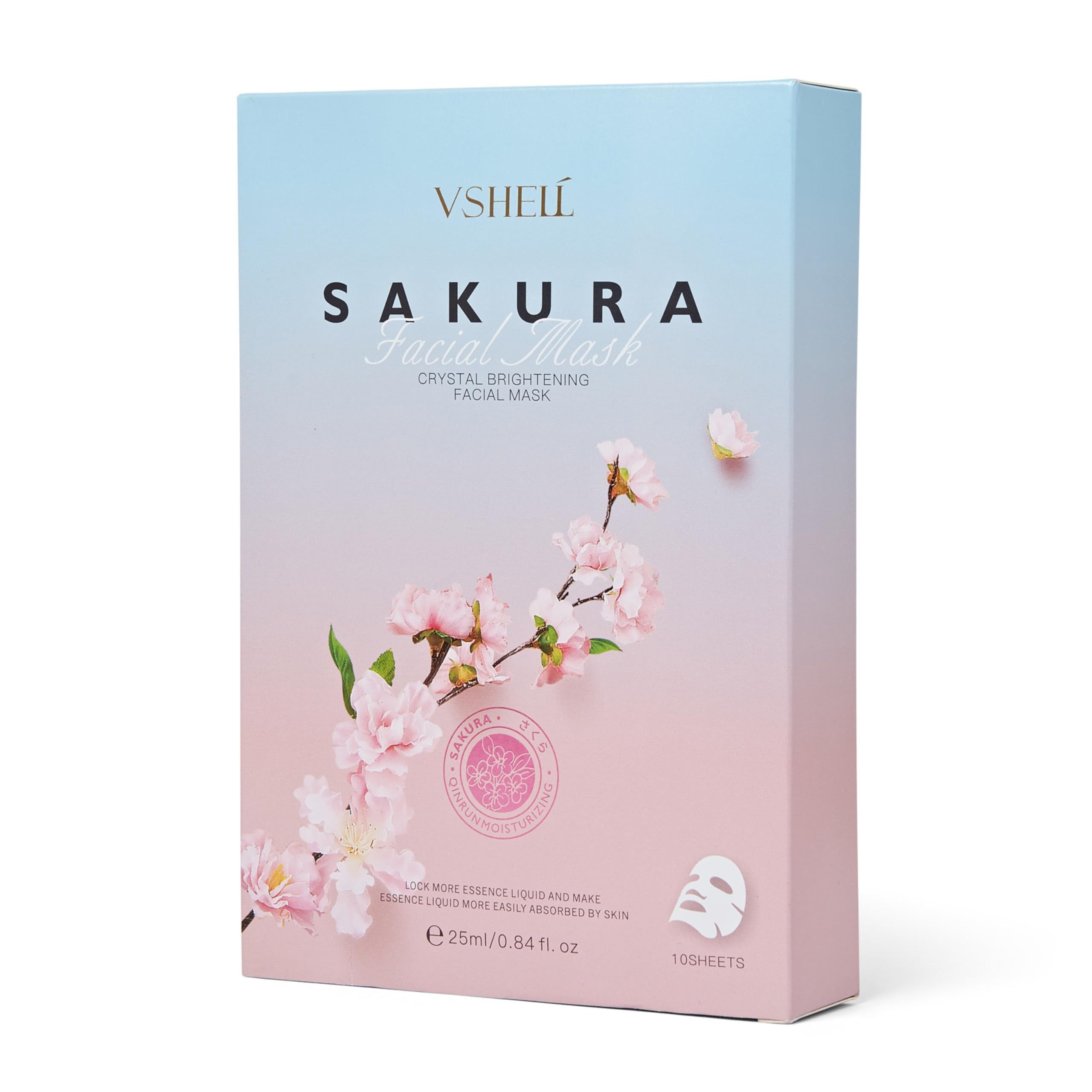 VSHELL sakura extract mask close-up shows dewy texture for nourished hydration.
