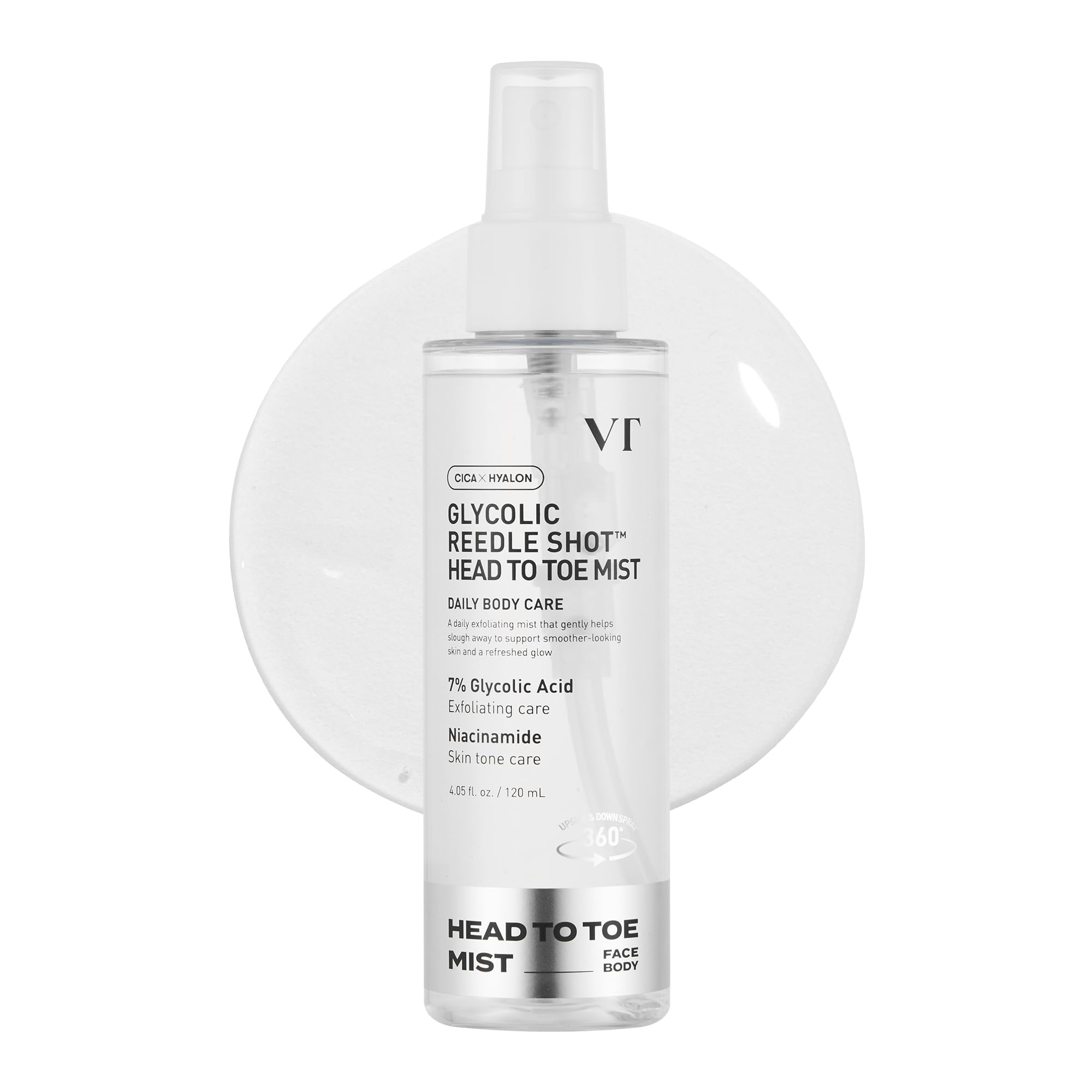 VT COSMETICS 7% Glycolic Acid Reedle Shot Mist bottle for smoother skin texture.