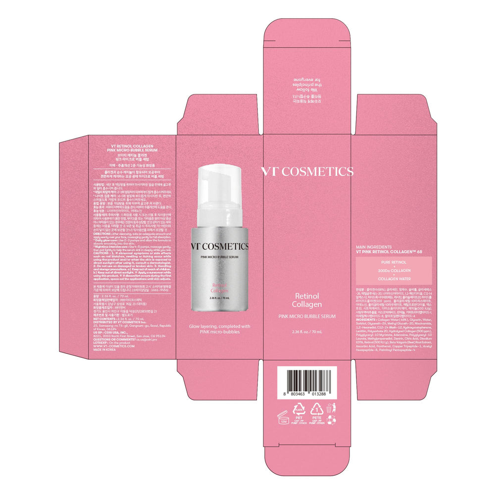 VT COSMETICS Bubble Serum application scene depicts a light, hydrated layer on skin