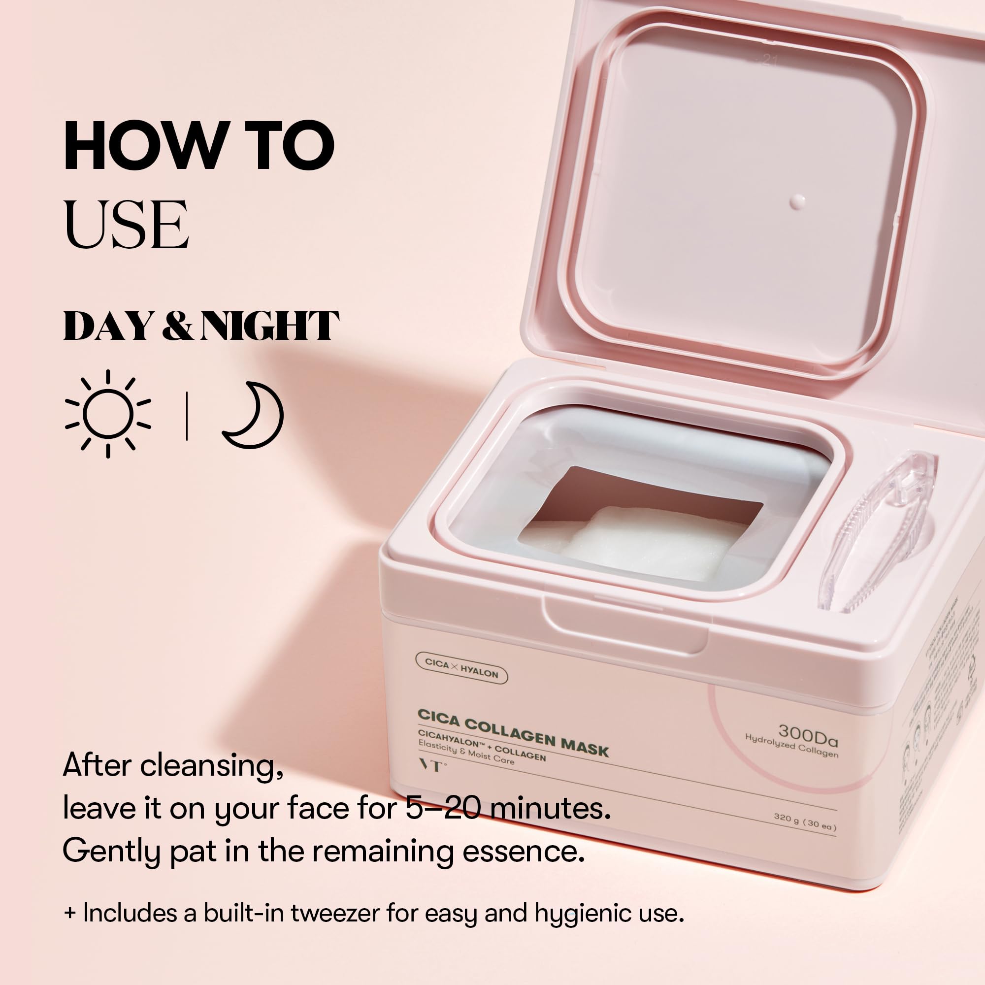VT COSMETICS CICA Collagen Daily Mask hydrates skin with hyaluronic acid deep into layers.