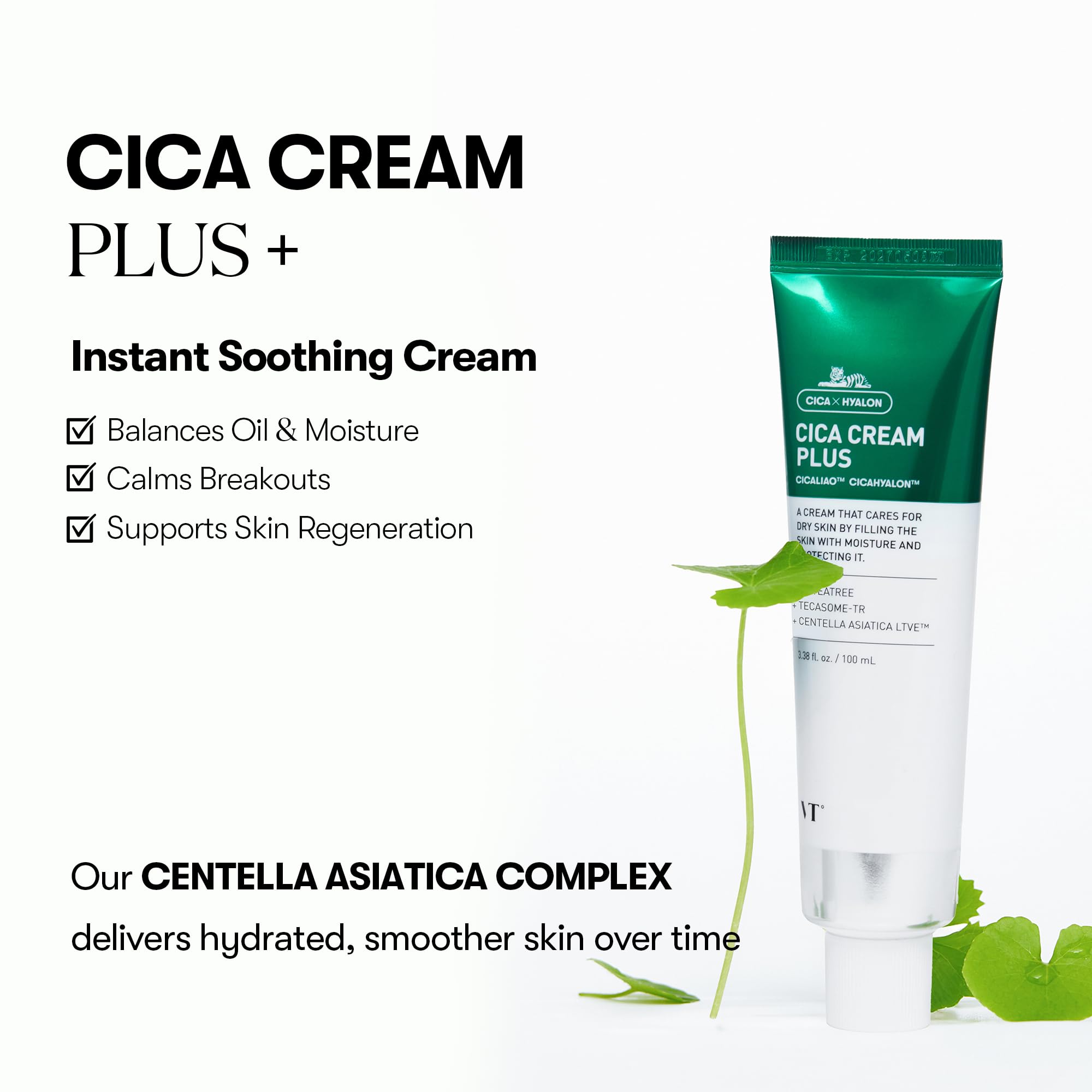 VT Cosmetics Cica Cream Plus application scene highlights soothing skin after use.