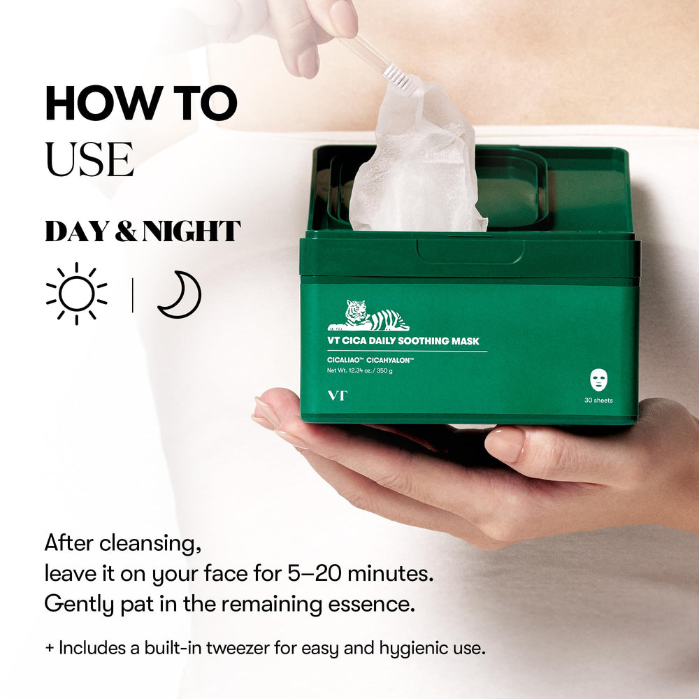 VT COSMETICS CICA Daily Soothing Mask fits busy mornings for fast, light hydration.
