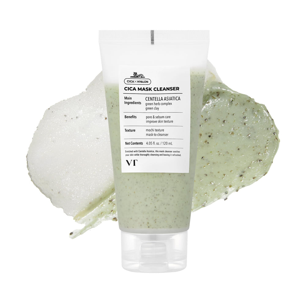 VT COSMETICS CICA Mask Cleanser bottle front shows creamy texture for gentle daily cleansing.