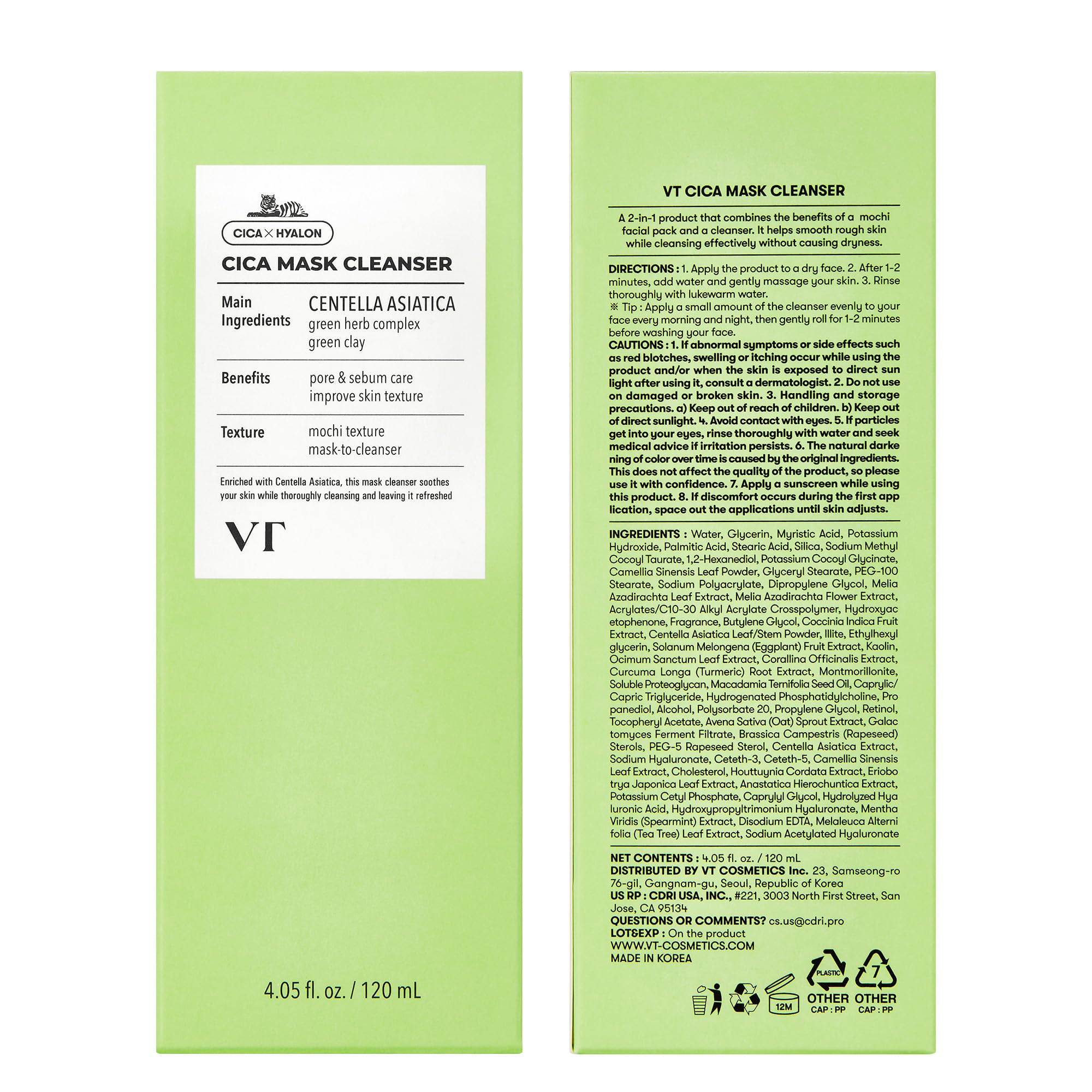 VT COSMETICS CICA Mask Cleanser packaging shows premium Korean skincare in one step.