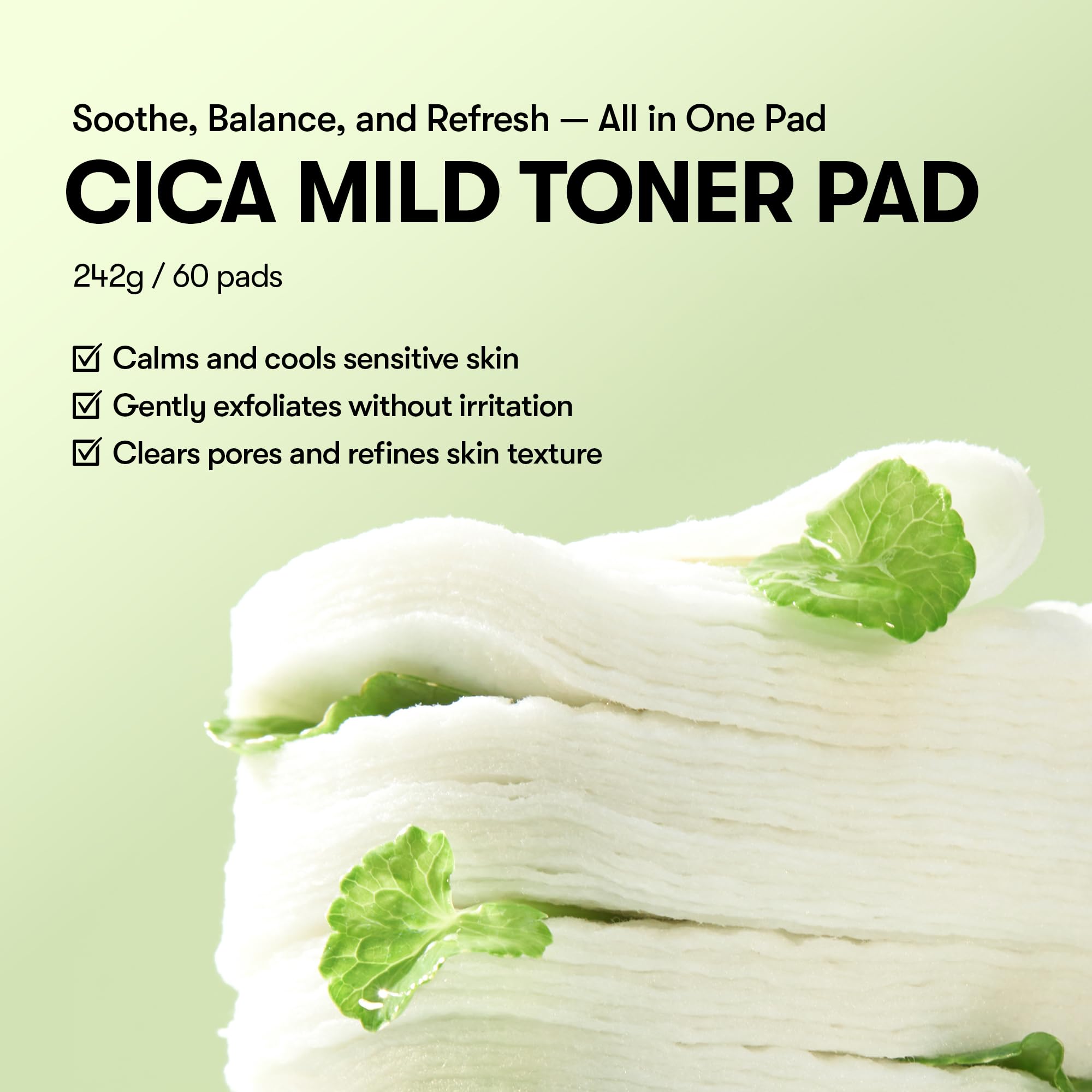 VT COSMETICS Cica Mild Toner Pad dual-texture close-up for gentle cleansing.
