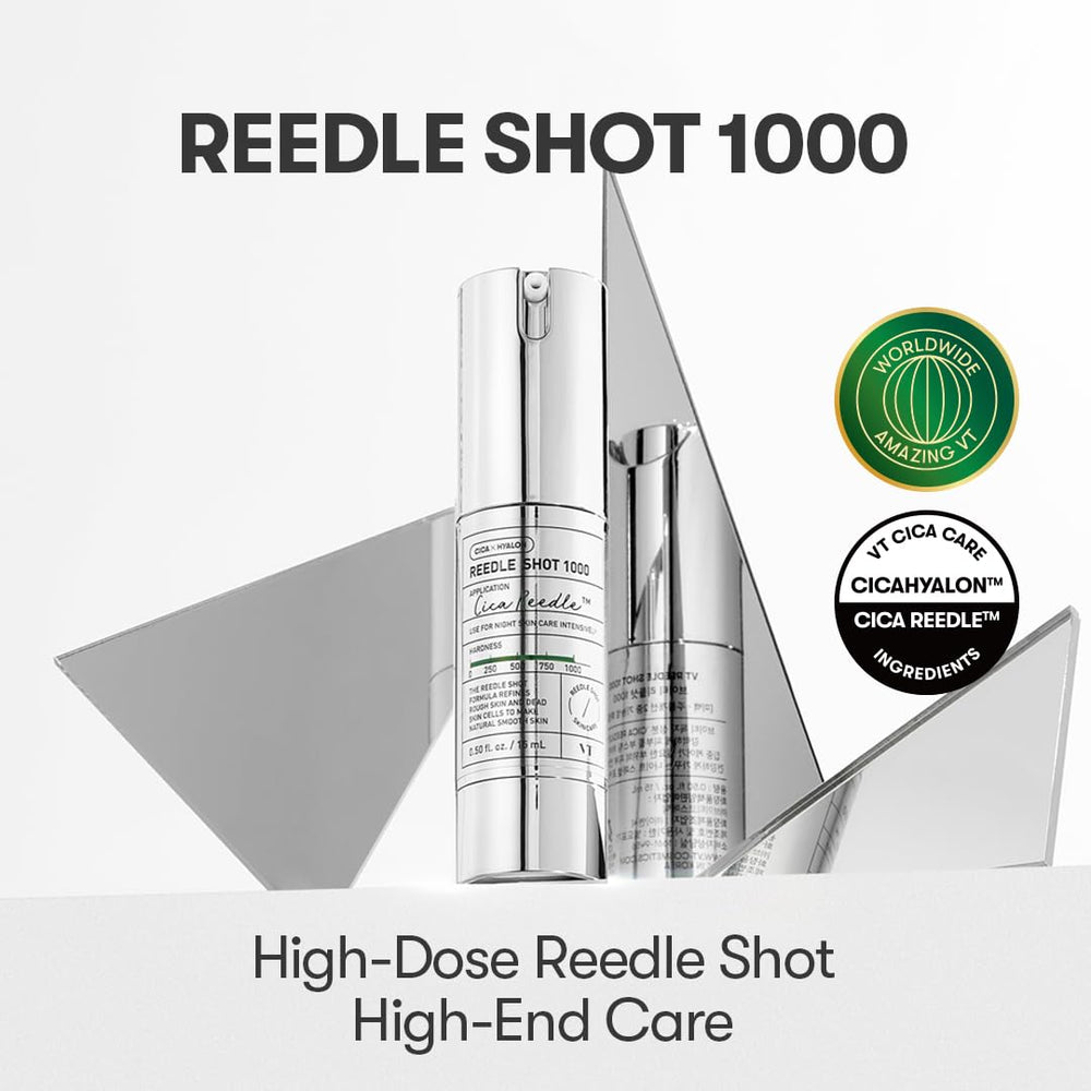 VT COSMETICS CICA Reedle Shot 1000 Essence label closeup for premium skincare routine