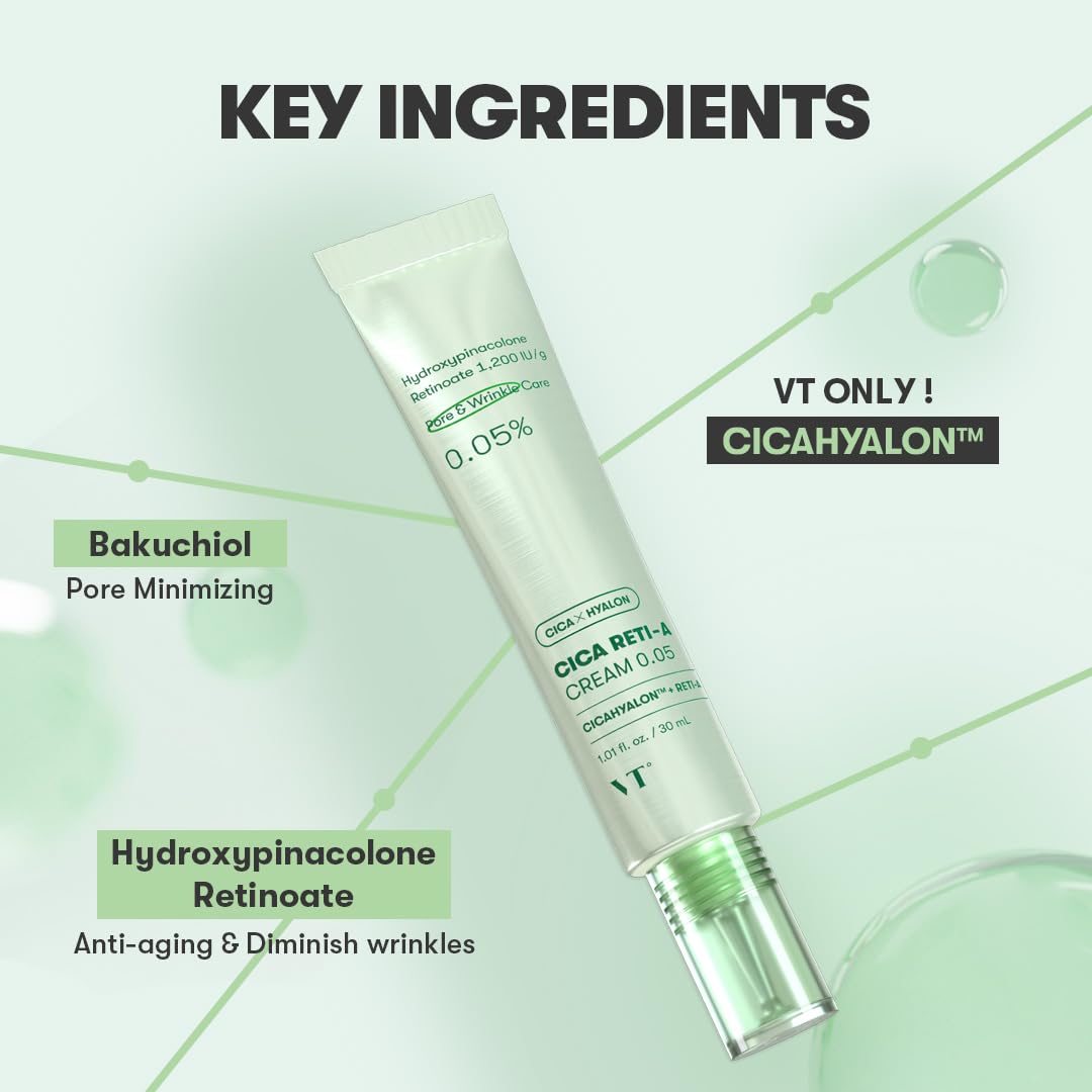 VT COSMETICS Cica Reti-A Cream texture swatch highlights gentle retinol readiness