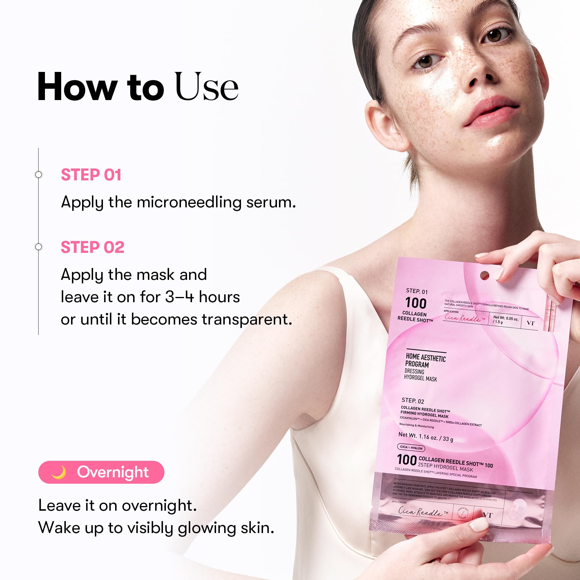 VT COSMETICS Reedle Shot snug-fit design enhances essence uptake during sleep.